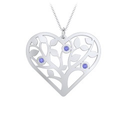 Heart Family Tree Mother's Necklace with 3-6 Birthstones in 925 Sterling Silver with Blue Sapphire, Pink Tourmaline, and Blue Topaz