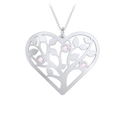Heart Family Tree Mother's Necklace with 3-6 Birthstones in 925 Sterling Silver with Pink Tourmaline, Blue Sapphire, and Blue Topaz