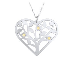 Heart Family Tree Mother's Necklace with 3-6 Birthstones in 925 Sterling Silver with Citrine, Blue Sapphire, Pink Tourmaline, and Blue Topaz