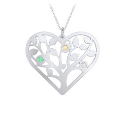 Heart Family Tree Mother's Necklace with 3-6 Birthstones in 925 Sterling Silver with Emerald, Citrine, Cubic Zirconia, Blue Sapphire, Pink Tourmaline, and Blue Topaz