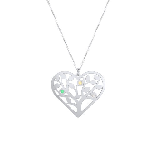 Heart Family Tree Mother's Necklace with 3-6 Birthstones – Sterling Silver with Emerald, Citrine, and Cubic Zirconia