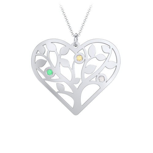 Heart Family Tree Mother's Necklace with 3-6 Birthstones – Sterling Silver with Emerald, Citrine, and Cubic Zirconia