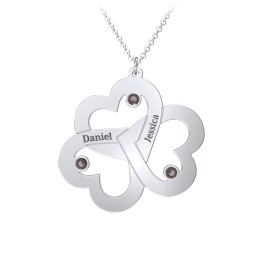 Engravable Three Heart Birthstone Necklace in 925 Sterling Silver with Smokey Quartz