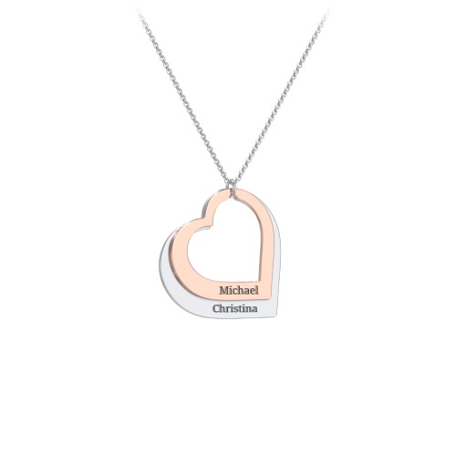 Engravable Two Tone Double Heart Cutout Necklace