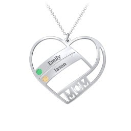 Engravable "Mom" Heart 2-5 Birthstone Necklace
