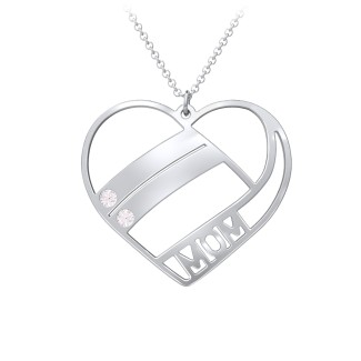 Engravable "Mom" Heart 2-5 Birthstone Necklace