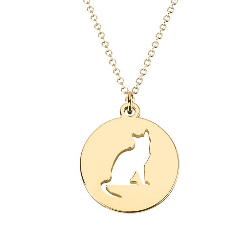 Cute Cat Cutout Disc Necklace – 10K Yellow Gold