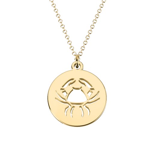 Cancer Zodiac Sign Cutout Disc Necklace – 18K Gold Plated Silver