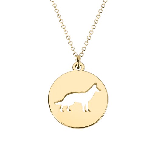 German Shepherd Cutout Disc Necklace – 18K Gold Plated Silver