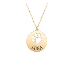 Engravable Pawprint Cutout Disc Necklace in 18K Gold Plated Silver