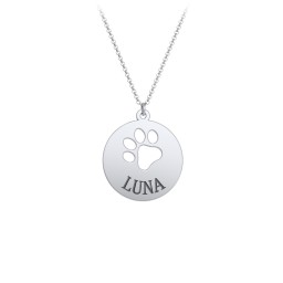 Engravable Pawprint Cutout Disc Necklace in 925 Sterling Silver