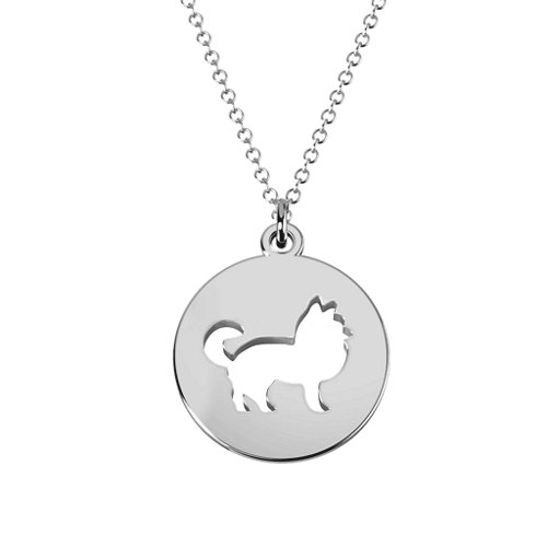 Cute Keeshond Cutout Disc Necklace – Sterling Silver