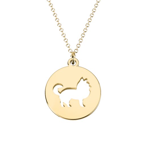 Cute Keeshond Cutout Disc Necklace – 18K Gold Plated Silver