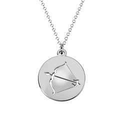 Sterling Silver Sagittarius Zodiac Sign Cutout Disc Necklace