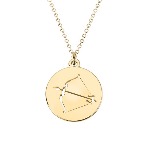 Sagittarius Zodiac Sign Cutout Disc Necklace – 18K Gold Plated Silver