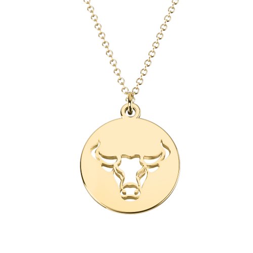 Taurus Zodiac Sign Cutout Disc Necklace – 18K Gold Plated Silver