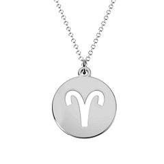Aries Zodiac Symbol Cutout Disc Necklace – Sterling Silver