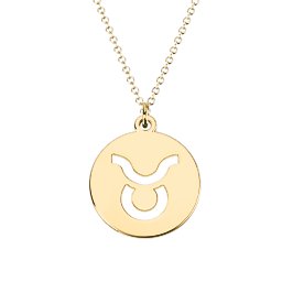 Taurus Zodiac Symbol Cutout Disc Necklace in 18K Gold Plated Silver