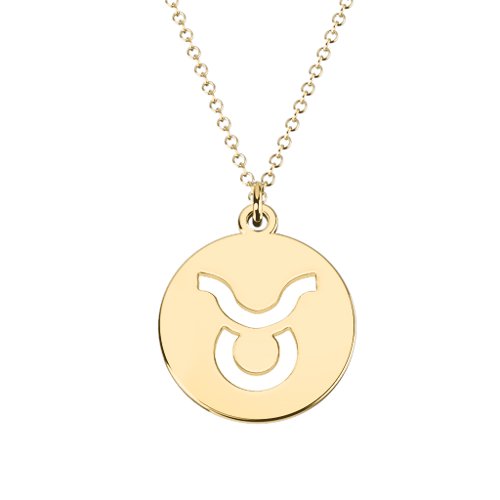 Taurus Zodiac Symbol Cutout Disc Necklace – 18K Gold Plated Silver