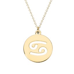 Cancer Zodiac Symbol Cutout Disc Necklace in 18K Gold Plated Silver