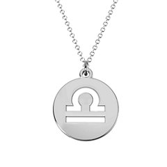 Libra Zodiac Symbol Cutout Disc Necklace – Sterling Silver