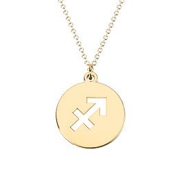 Sagittarius Zodiac Symbol Cutout Disc Necklace in 18K Gold Plated Silver