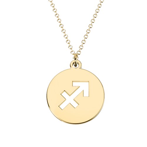 Sagittarius Zodiac Symbol Cutout Disc Necklace – 18K Gold Plated Silver