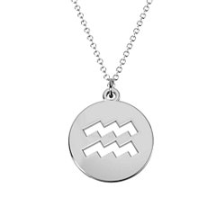 Aquarius Zodiac Symbol Cutout Disc Necklace – 18K Gold Plated Silver