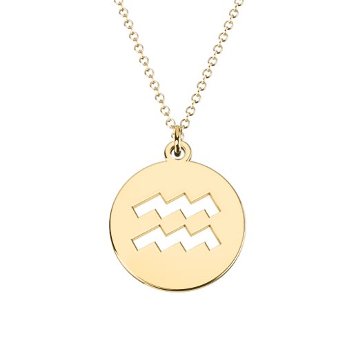 Aquarius Zodiac Symbol Cutout Disc Necklace – 18K Gold Plated Silver