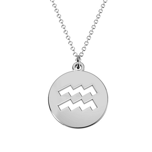Aquarius Zodiac Symbol Cutout Disc Necklace – Sterling Silver
