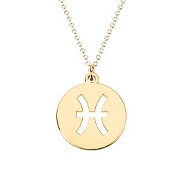 Pisces Zodiac Symbol Cutout Disc Necklace in 18K Gold Plated Silver