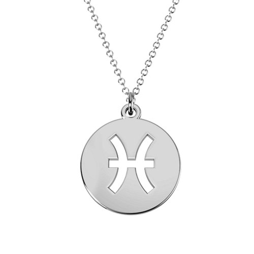 Pisces Zodiac Symbol Cutout Disc Necklace – Sterling Silver