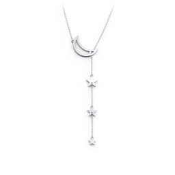 Lariat with Moon and Star Charms in 925 Sterling Silver