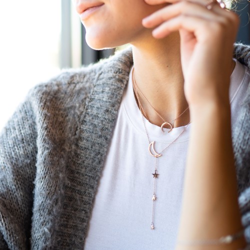 Lariat with Moon and Star Charms – Sterling Silver