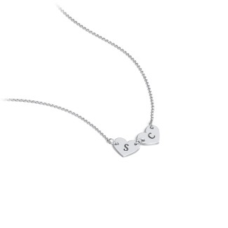 Sterling Silver Engravable Initial 2 Heart Necklace
