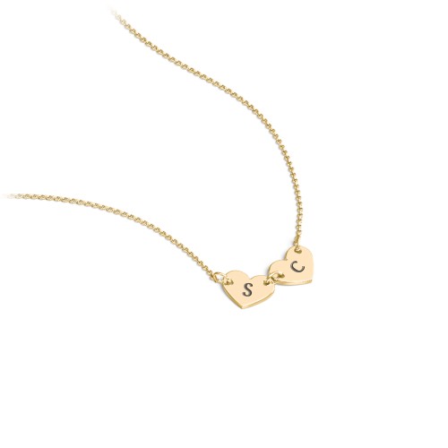 Engravable Initial 2 Heart Necklace – 18K Gold Plated Silver