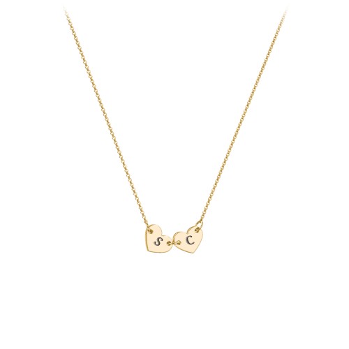 Engravable Initial 2 Heart Necklace – 18K Gold Plated Silver