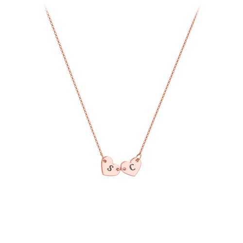 Engravable Initial 2 Heart Necklace – 10K Rose Gold