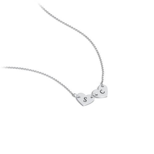 Engravable Initial 2 Heart Necklace – Sterling Silver