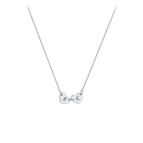 Engravable Initial 2 Heart Necklace – Sterling Silver