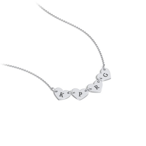 Engravable Initial 4 Heart Necklace – Sterling Silver