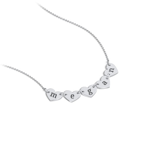 Engravable Initial 5 Heart Necklace – Sterling Silver