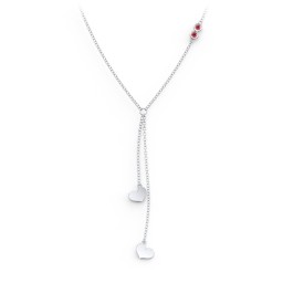 Lariat with Heart Charms and Gemstones in 925 Sterling Silver