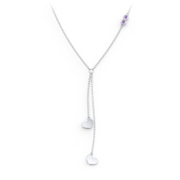 Lariat with Heart Charms and Gemstones in 925 Sterling Silver with Amethyst