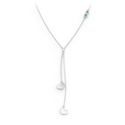 Lariat with Heart Charms and Gemstones in 925 Sterling Silver with Emerald
