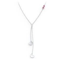 Lariat with Heart Charms and Gemstones in 925 Sterling Silver with Ruby