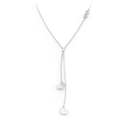 Lariat with Heart Charms and Gemstones in 925 Sterling Silver with Pink Tourmaline