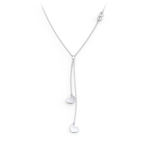 Lariat with Heart Charms and Gemstones – Sterling Silver with Cubic Zirconia