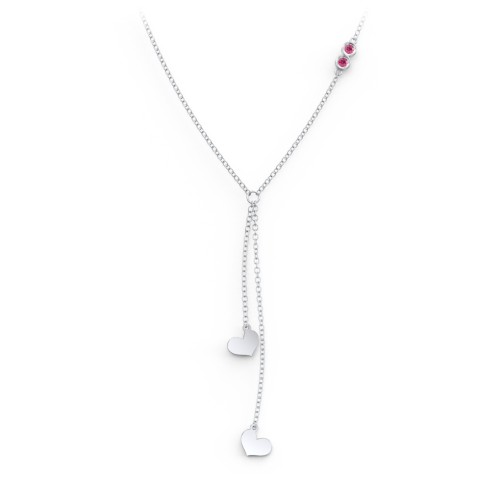 Lariat with Heart Charms and Gemstones – Sterling Silver with Ruby