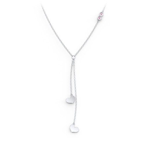 Lariat with Heart Charms and Gemstones – Sterling Silver with Pink Tourmaline